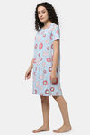 Rosaline Sugar Rush Knit Cotton Knee Length Nightdress - Harbor Blue — thumbnail 2